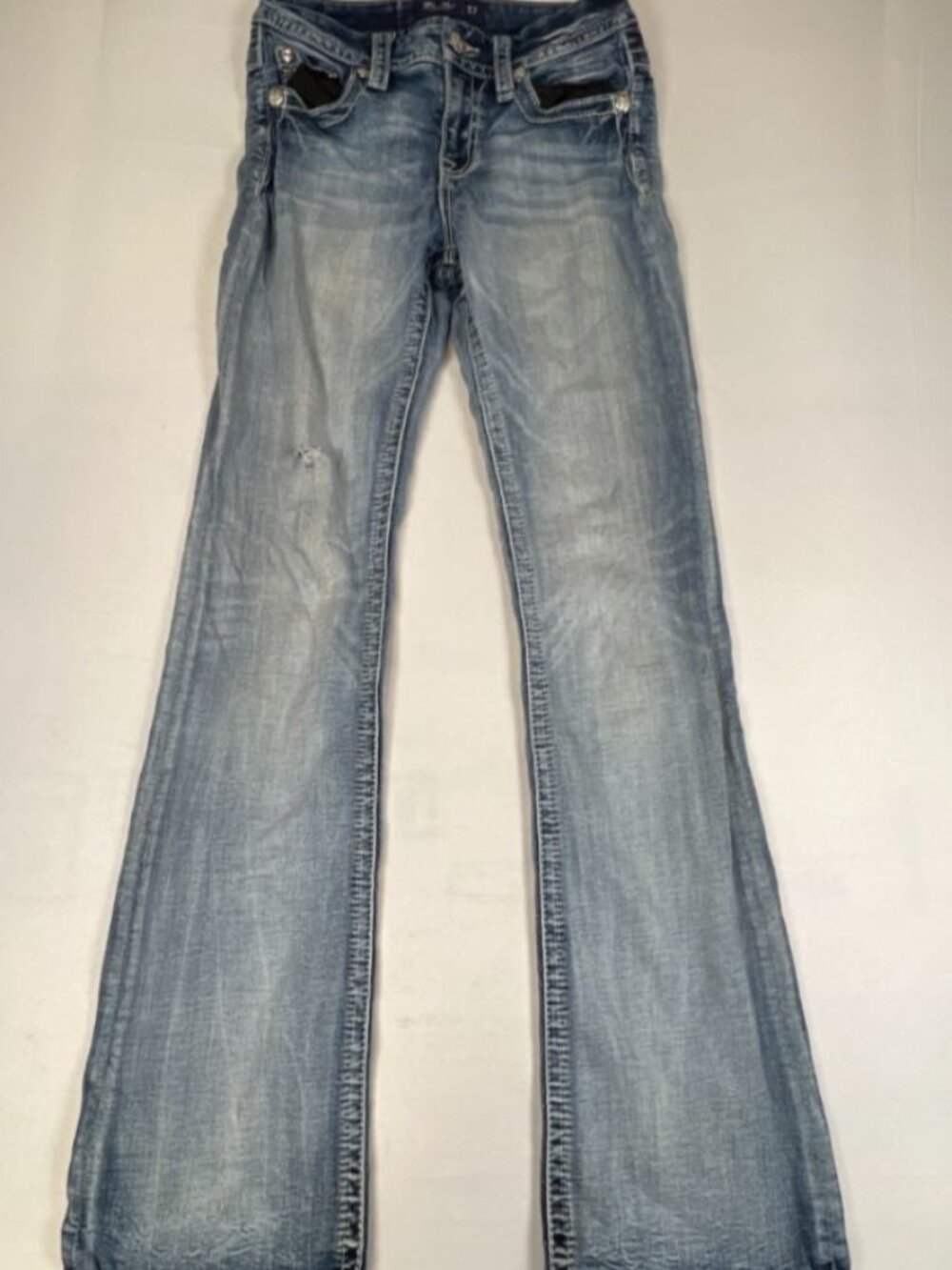 Miss Me Women Size 27 Blue Signature Bootcut Denim Jeans Embellished Pockets